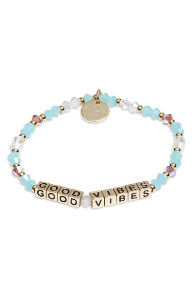 Shop Little Words Project Good Vibes Stretch Bracelet In Delilah Blue Gold