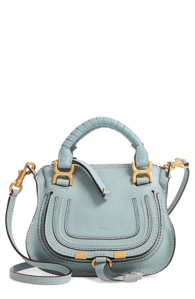 Shop Chloé Mini Marcie Leather Crossbody Bag In Faded Blue