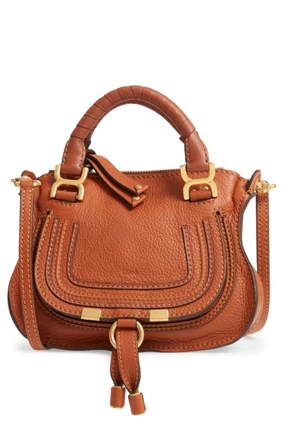 Shop Chloé Mini Marcie Leather Crossbody Bag In Tan