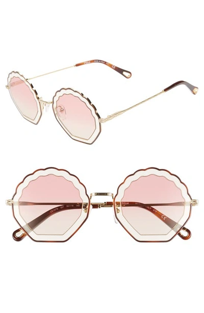 Shop Chloé Tally 56mm Scalloped Sunglasses In Havana/ Sand/ Gradient Rose