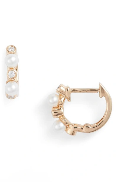 Shop Dana Rebecca Designs Pearl Ivy Diamond Huggie Hoop Earrings In Yellow Gold/ Pearl/ Diamond