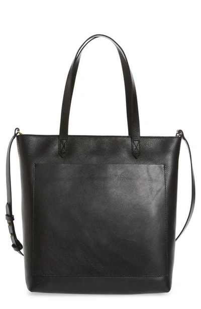 Shop Madewell The Zip-top Medium Transport Leather Tote In True Black