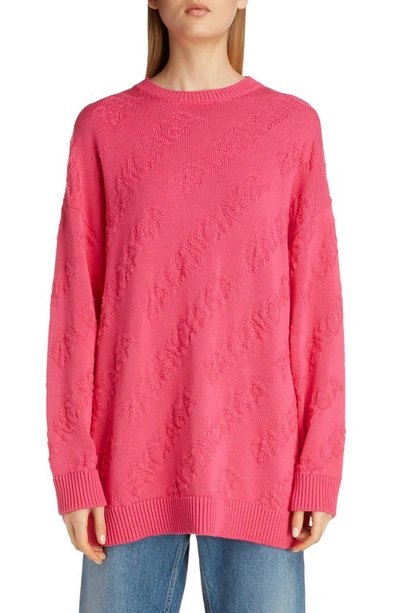 Shop Balenciaga Tonal Logo Jacquard Cotton Sweater In Shocking Pink