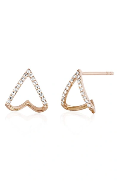 Shop Ef Collection Diamond Chevron Huggie Earrings In Rose Gold/ Diamond