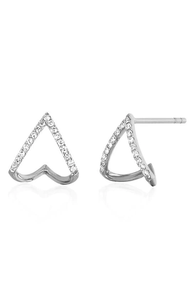 Shop Ef Collection Diamond Chevron Huggie Earrings In White Gold/ Diamond