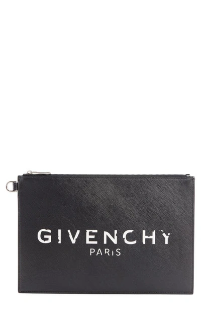 Shop Givenchy Medium Iconic Logo Print Coated Canvas Pouch In Black
