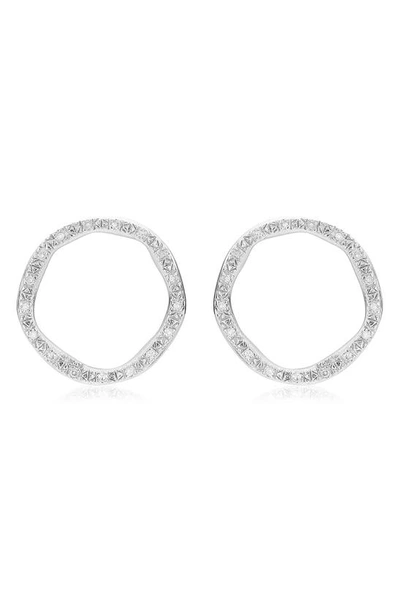 Shop Monica Vinader Riva Large Circle Diamond Stud Earrings In Silver/ Diamond