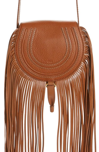 Shop Chloé Small Marcie Fringe Leather Saddle Bag In Tan