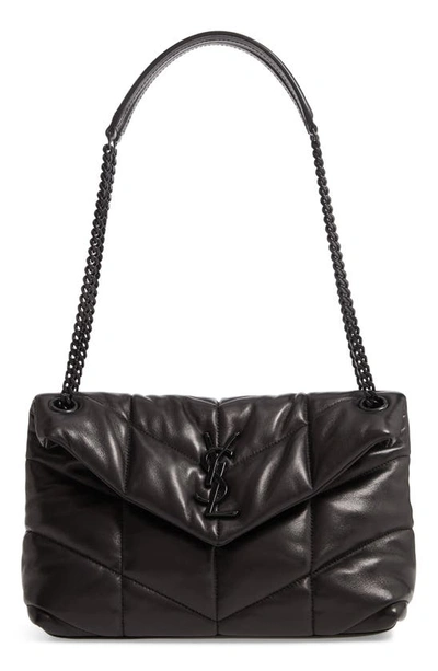 Shop Saint Laurent Small Loulou Leather Puffer Bag In Noir