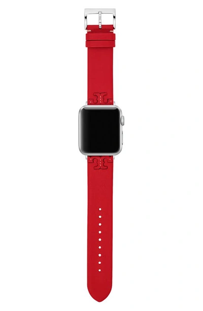 Shop Tory Burch Mcgraw Leather Strap For Apple Watch, 38mm/40mm In Red