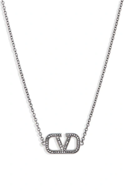 Shop Valentino Garavani Vlogo Pave Pendant Necklace In Black