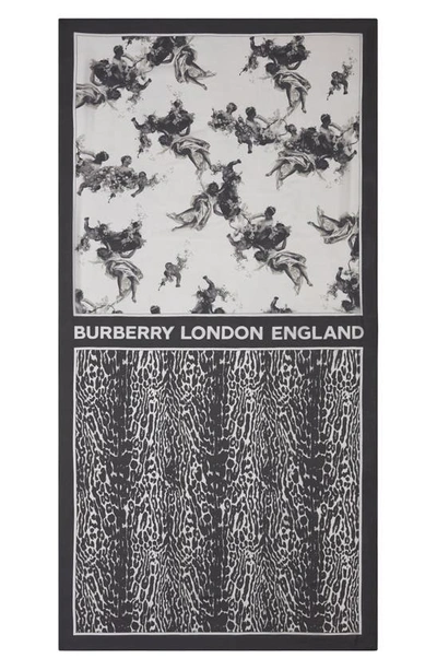 Shop Burberry Angel Leopard Silk Scarf In Black