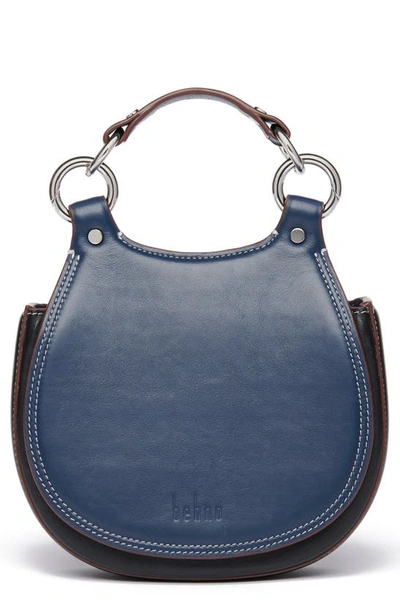 Shop Behno Tilda Mini Leather Saddle Bag In Navy/ Black