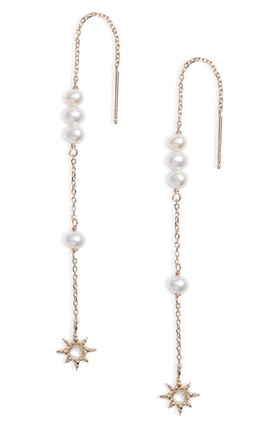 Shop Anzie Dew Drop Pearl Threader Earrings In Gold/ Pearl
