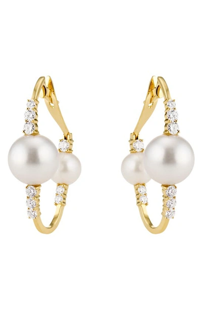 Shop Hueb Spectrum Diamond & Pearl Hoop Earrings In Diamond/ Pearl