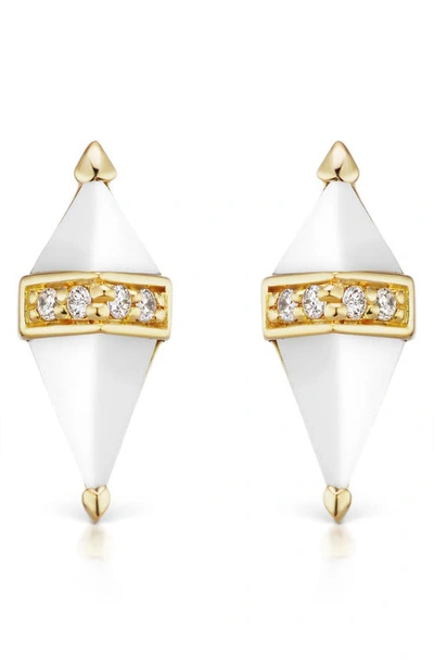 Shop Sorellina Pietra Semiprecious Stone Stud Earrings In Yellow Gold/ White Onyx