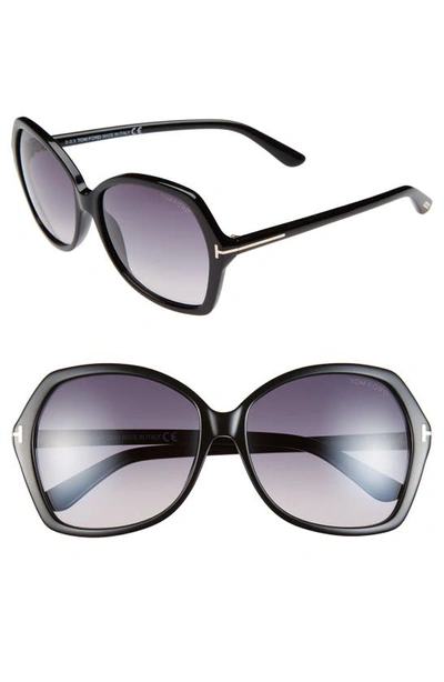 Shop Tom Ford Carola 60mm Sunglasses In Black/ Gradient Grey Lenses
