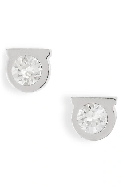 Shop Ferragamo Crystal Gancio Stud Earrings In Silver/ Crystal