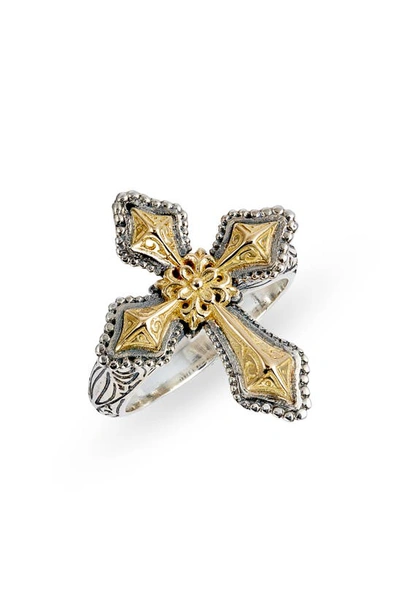 Shop Konstantino Kleos Cross Ring In Silver/ Gold