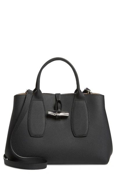 Shop Longchamp Medium Roseau Leather Tote In Black