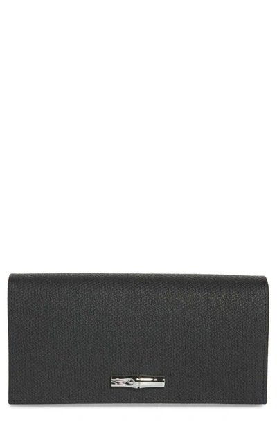 Shop Longchamp Roseau Leather Continental Wallet In Black