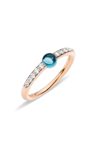 Shop Pomellato M'ama Non M'ama Stone & Diamond Stacking Ring In Rose Gold/ Blue Topaz/ Diamond