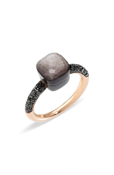 Shop Pomellato Nudo Petit Obsidian Ring In Rose Gold/ Obsidian