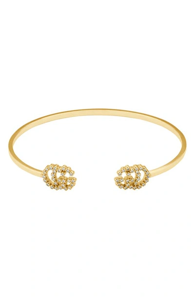 Shop Gucci Gg Running Diamond 18k Gold Cuff Bracelet In Yellow Gold/ Diamond