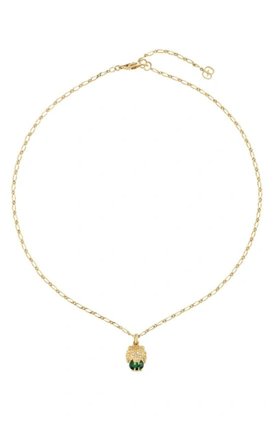 Shop Gucci Lion Head Diamond & Stone Pendant Necklace In Yellow Gold/ Diamond Stone