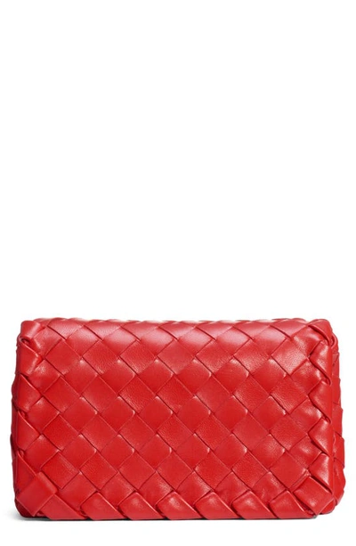 Shop Bottega Veneta Mini Intrecciato Leather Crossbody Flap Bag In Bright Red