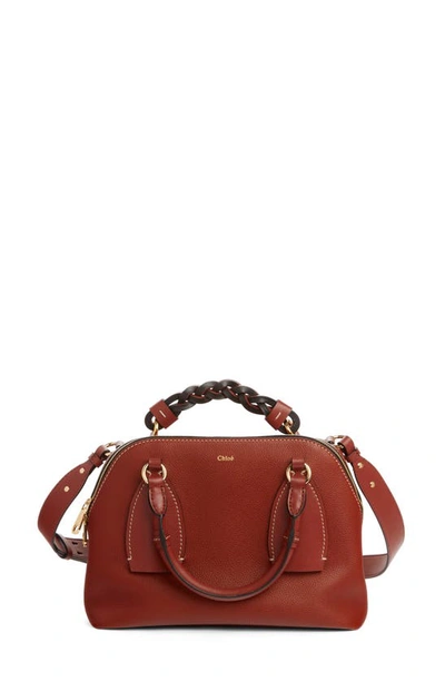 Shop Chloé Medium Daria Leather Day Bag In Sepia Brown