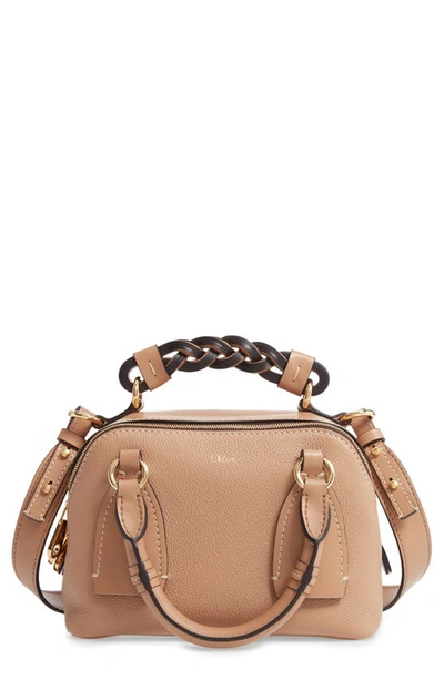 Shop Chloé Small Daria Leather Day Bag In Cement Brown