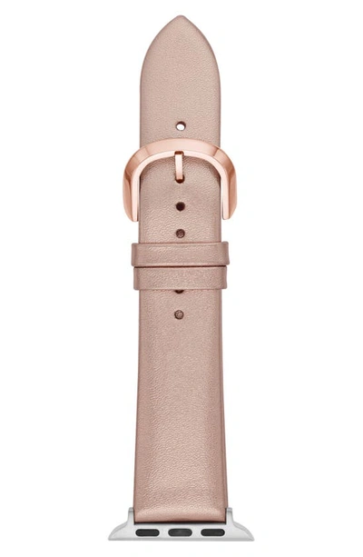 Shop Kate Spade Metallic Leather Apple Watch Strap In Rose Metallic