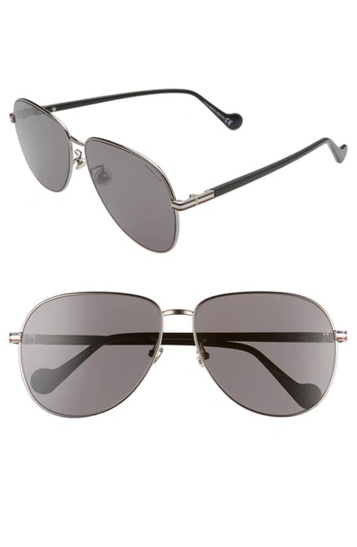 Shop Moncler 63mm Oversize Aviator Sunglasses In Dark Ruthenium/ Smoke