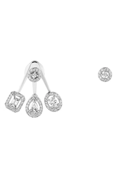 Shop Messika My Twin Mono Mismatched Diamond Earrings In White Gold/ Diamond