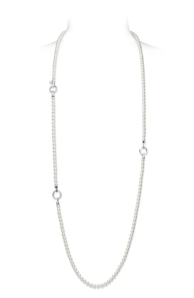 Shop Mikimoto Cultured Pearl & Diamond Station Necklace In White Gold