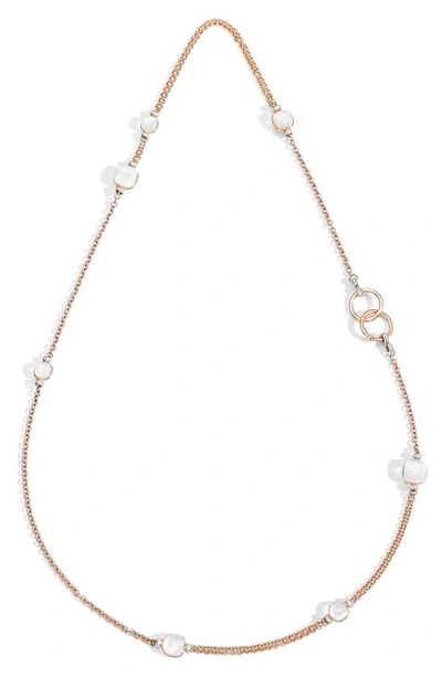 Shop Pomellato Nudo Sautoir Necklace In Rose Gold/ White Topaz/ Mop