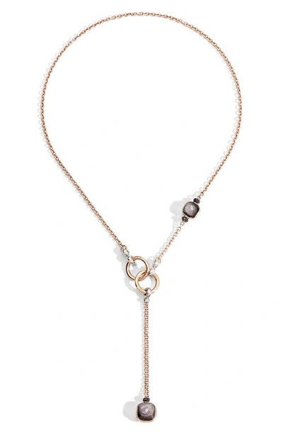 Shop Pomellato Nudo Obsidian & Black Diamond Lariat Necklace In Rose Gold/ Obsidian/ Black