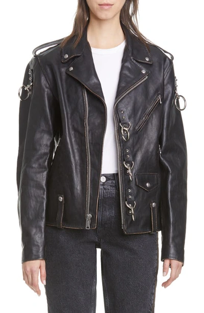 Shop R13 Ring Detail Refurbished Leather Moto Jacket In Black