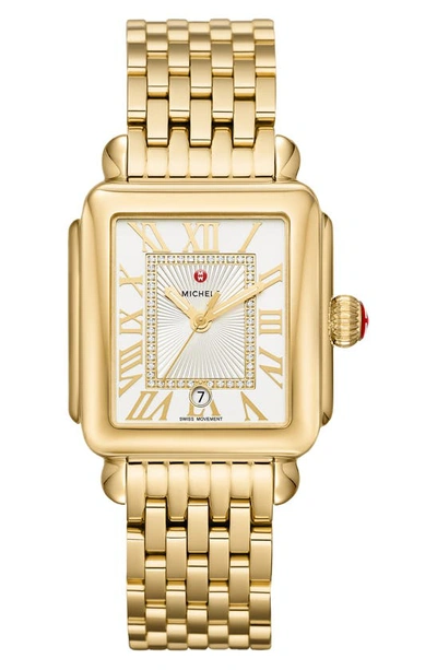 Shop Michele Deco Madison Diamond Dial Watch Head & Bracelet, 33mm In Gold/ Silver
