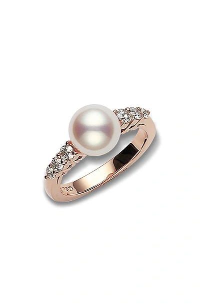 Shop Mikimoto Morning Dew Pearl & Diamond Ring In Rose Gold
