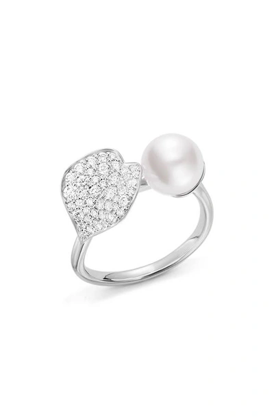 Shop Mikimoto Diamond & Cultured Pearl Ring In White Gold