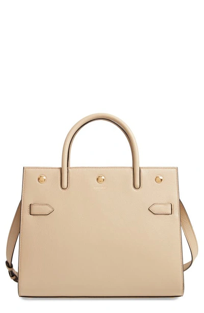 Shop Burberry Small Title Two-handle Leather Bag In Light Beige