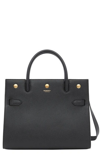 Shop Burberry Small Title Two-handle Leather Bag In Black