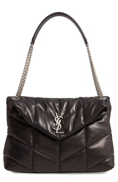Shop Saint Laurent Medium Lou Leather Puffer Bag In Noir