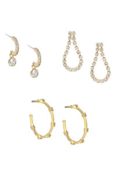Shop Ettika Set Of 3 Sparkle Earrings In Gold