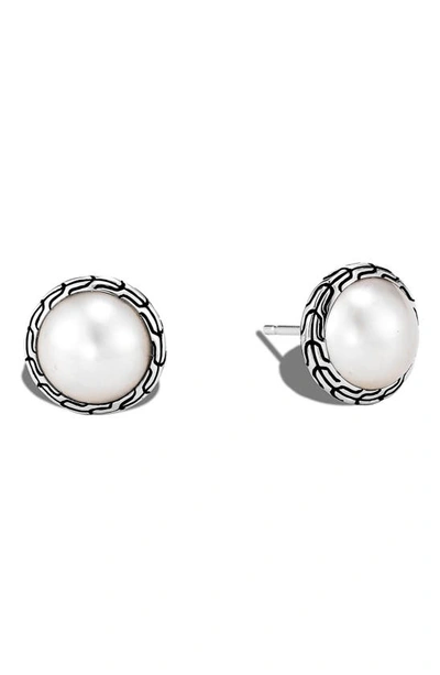Shop John Hardy Classic Chain Mabé Pearl Stud Earrings In Pearl/ Silver