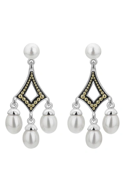 Shop Lagos Luna Pearl Kite Drop Earrings In Silver