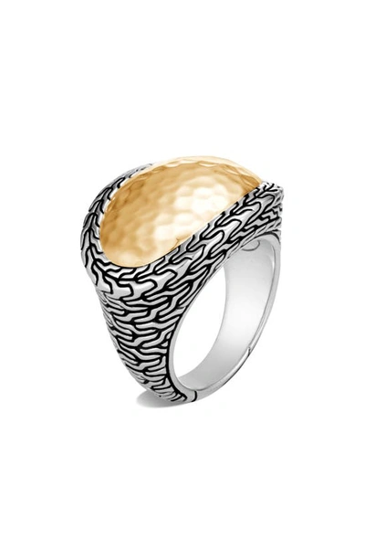 Shop John Hardy Classic Chain Hammered Ring In Gold/ Silver
