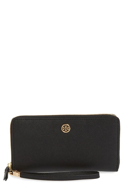 Shop Tory Burch Robinson Zip Leather Continental Wallet In Black